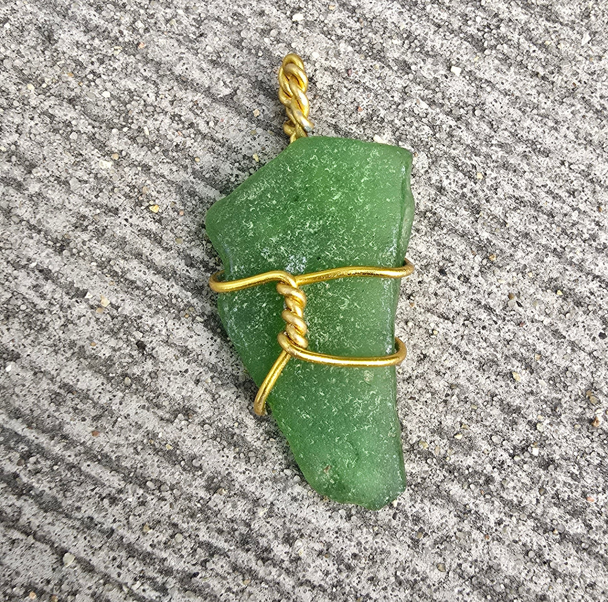 Green Sea Glass Wire-Wrapped Pendant