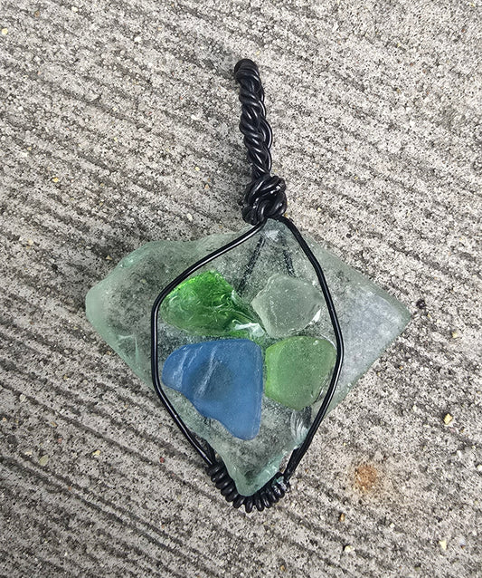 Layered Glass Wire-Wrapped Pendant