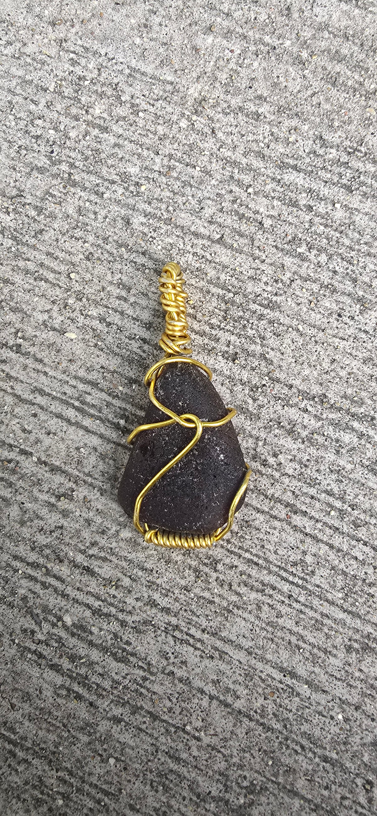 Amber Sea Glass Wire-Wrapped Pendant